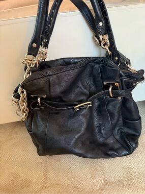 Black Elliott Lucca Leather Chain-Accent Shoulder Bag